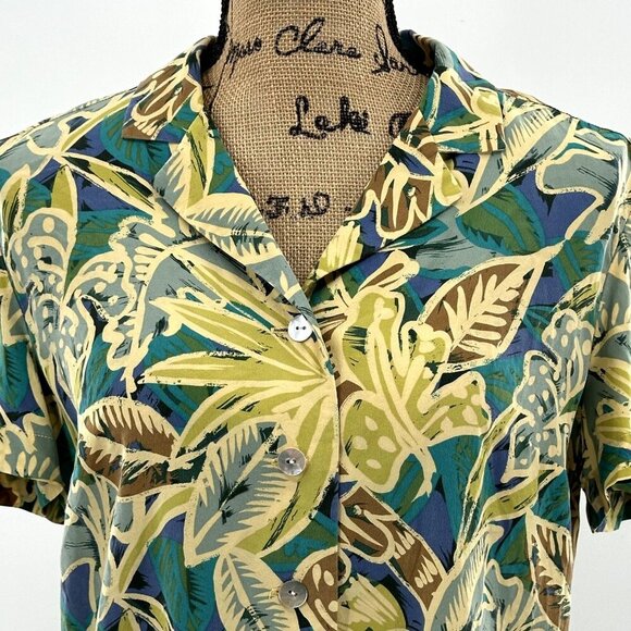 Maggy London Top Womens 6 100% Silk Button Up Tropical Short‎ Sleeve Blouse - Picture 4 of 7